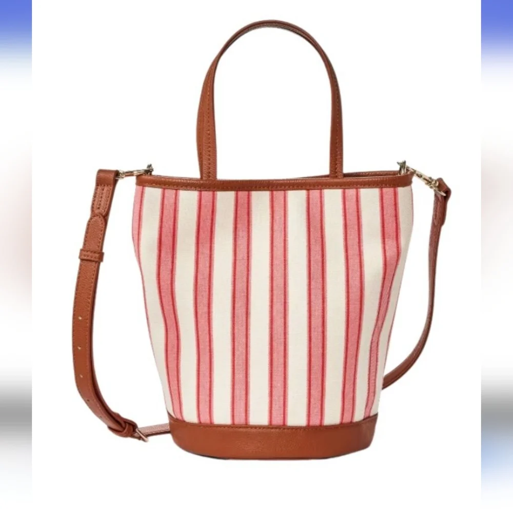 Universal Thread - NEW Striped Canvas Bucket Satchel / Crossbody Vegan Leather
